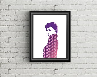 Audrey Hepburn Art, Audrey Hepburn Poster, purple art print, Wall art printable, bedroom art, wall art, bedroom decor, Audrey Hepburn art