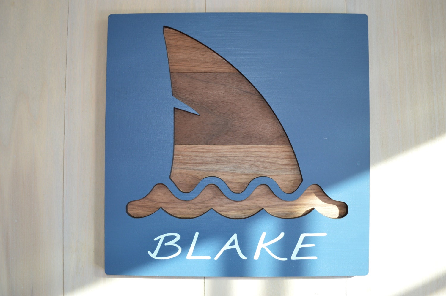 Shark Decor Shark fin SignWood Sign Navy & Walnut