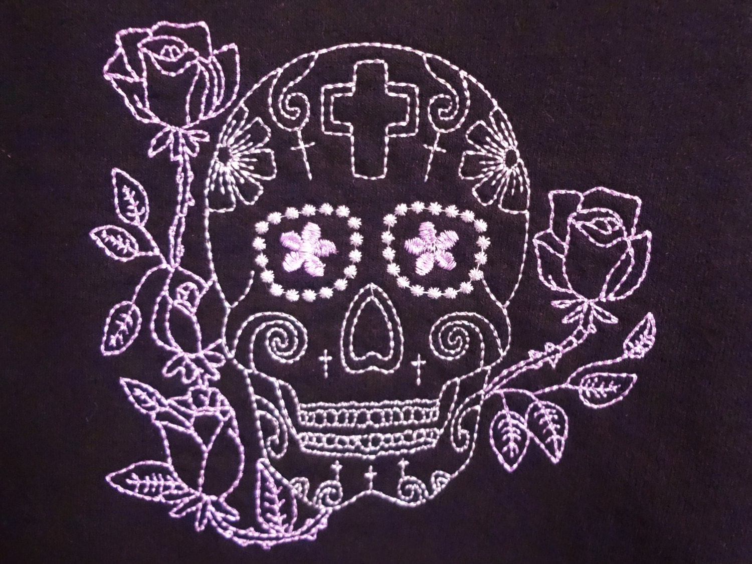 Embroidered Sugar Skull Sweatshirt with 3/4 Length Cuffed