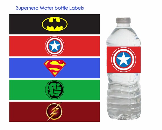 birthday sticker template Labels Superhero Bottle Superhero birthday Superhero Water