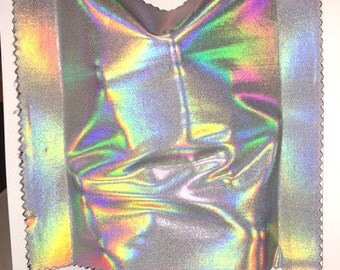 Silver Metallic Hologram nylon Spandex Lycra Fabric High Quality 4-Way Stretch Rainbow Color Shifting Foil Holo