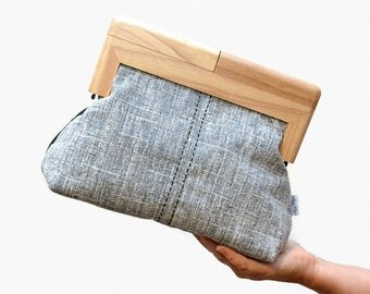 Timber Frame Clutch // Personalised, Photo Lining, Wood Purse, Woven Fabric, Present, Birthday Gift, Picture, Two Toned, Australian