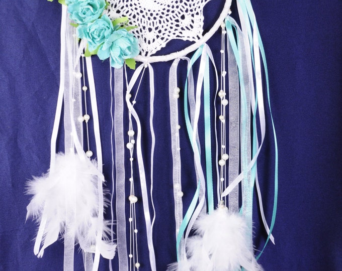 140 Dreamcatcher white Dream Catcher mint roses Dreamcatcher New Dream сatcher gift idea dreamcatcher boho dreamcatcher wall handmade mobile