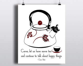 Tea Time Quote Print, Printable Kitchen Art, Chaim Potok Quote, Instant Digital Download, Retro Tea Kettle Illustration, DIY Home Decor