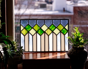Stained Glass Window Panel - Green and White