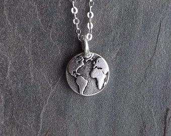 Tiny Earth necklace / Silver Earth necklace / Small Silver Globe necklace