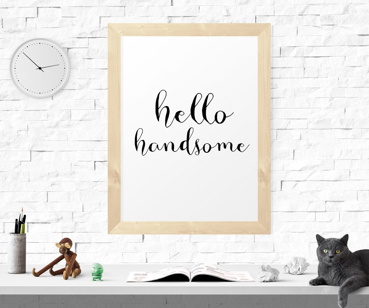 Typography Wall Art Hello Handsome Wall by FunnyFoxPrintables