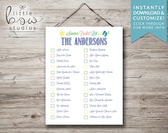 11 x 14 Printable Summer Bucket List, Instant Download, Family Activity Sheet, Customizable PDF, Printable Summer Checklist, Family Wall Art