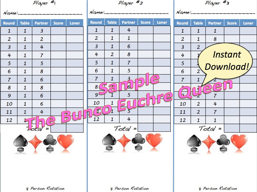 Printable Euchre Score Cards For 8 Players Printable Word Searches