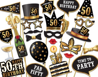 50th birthday Photo Booth props - Instant Download printable PDF. Fiftieth birthday party Photo Booth supplies. Fifty Today - 0155
