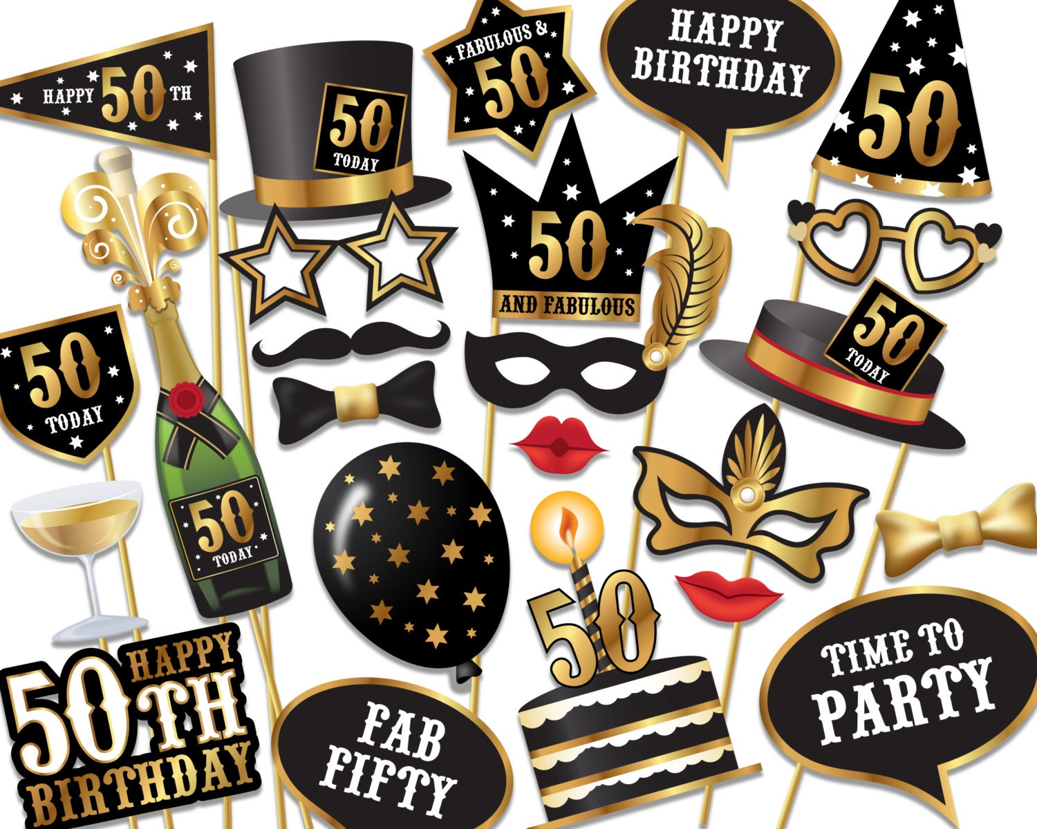 50th Birthday Photo Booth Props Instant By Instantgraffix On Etsy