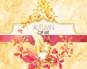 60% OFF SALE, Fall Digital Clipart, Fall Watercolor Clip art, Autumn Clipart, Hand Painted Clipart, Fall Leaves, Diy Project Autumn, PNG