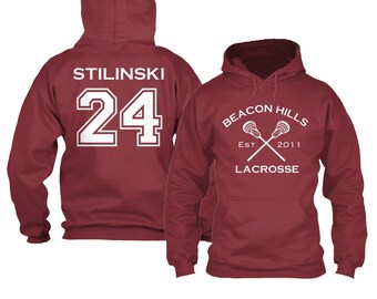 Stiles Stilinski 24 Teen Wolf Hoodie Beacon Hills Inspired Lacrosse Adult Fashion Maroon Hoodie