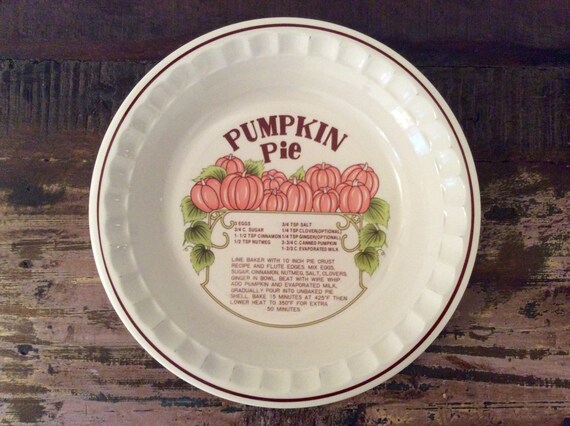 Vintage 1970s Hankook Ceramic Pumpkin Pie Recipe Deep Dish Pie