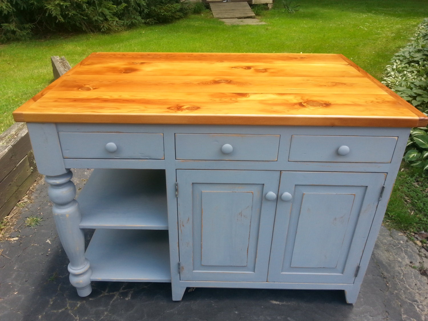 Antique Reclaimed Barn Wood Kitchen Island by ValensFurniture