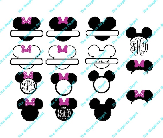 Download Mickey Mouse Minnie Mouse Ears Monogram Frames SVG DXF EPS