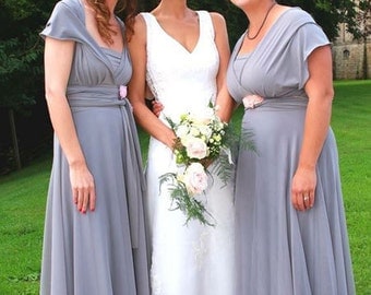 Middle gray Bridesmaids dress with chiffon skirt floor length wrap dress Convertible/Infinity Dress dress