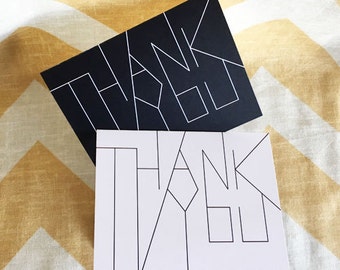 Modern Thank You Card Set - Black and White - Wedding thank yous - pack of 4 cards