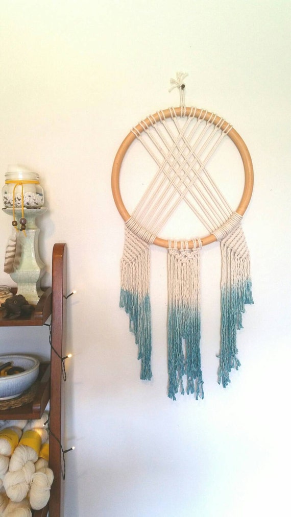 Macrame Wall Hanging Teal on wood hoop by MossHoundDesigns on Etsy