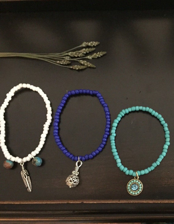 Beaded charm bracelets stackable bracelets boho by MoonbornVintage