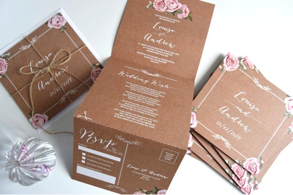 Vintage Floral Framed Wedding Invitation Sample