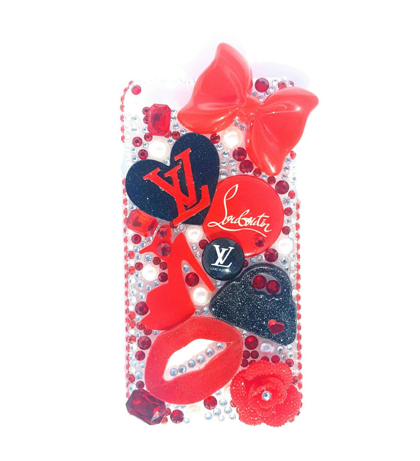 Red Louis Vuitton inspired BLING case Iphone by CrystalizedCases