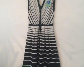 Retro Leon Cutler navy and white stripe knit midi dress