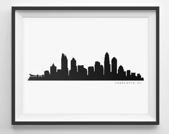 Charlotte Skyline Silhouette - Printable Skyline - Carolina Panthers - PDF, png, SVG, eps, JPG