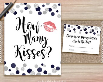 Guess How Many Kisses Bridal Shower Game - Guess How Many Kisses Jar - Printable Navy Blue Silver Bridal Shower Game 010