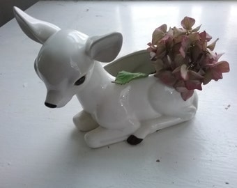 Vintage Fawn Planter, White, Simply Lovely Little Deer, Made in Japan