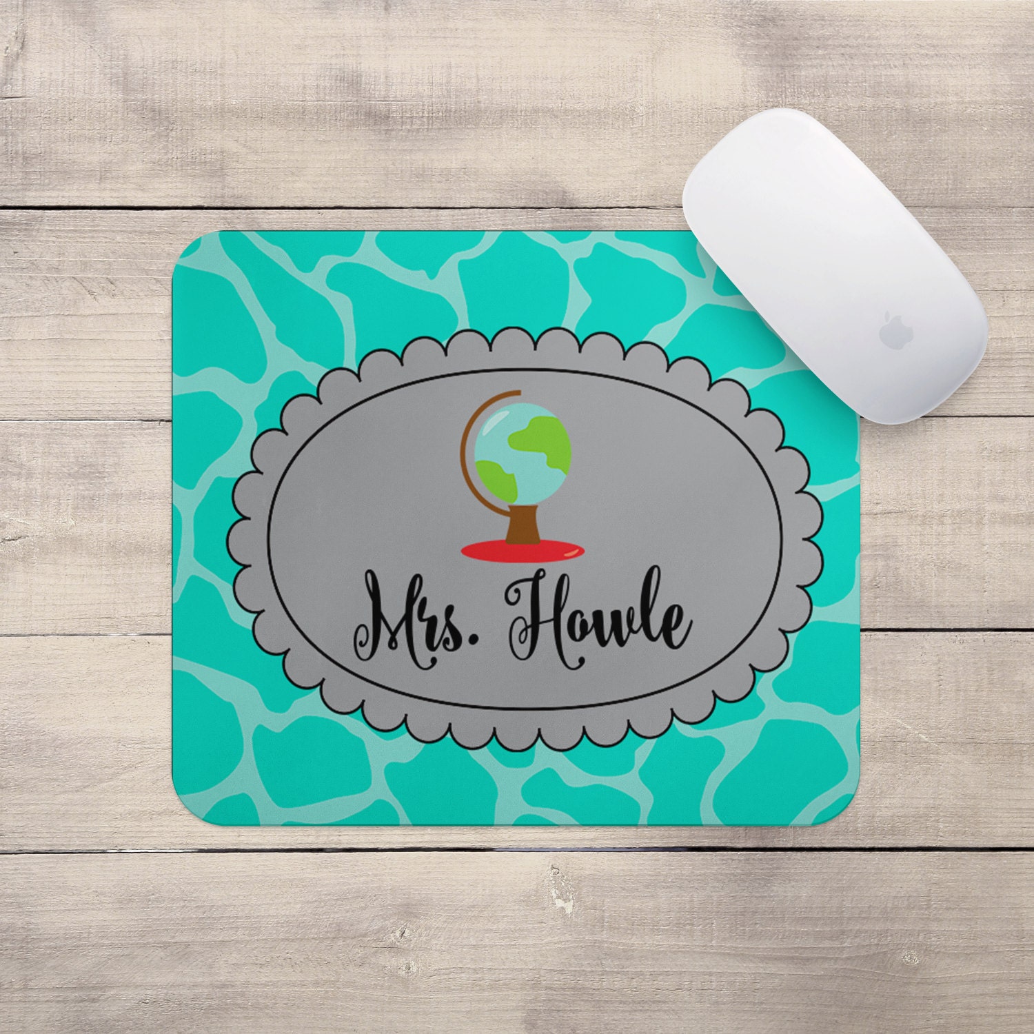 Teacher Mouse Pad Globe Mousepad Mat Monogram Custom