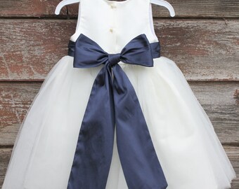 White Flower Girl dress bow sash pageant petals wedding bridal children bridesmaid toddler elegant sizes 6-9m 12-18m 2 4 6 8 10 12 14 #302t