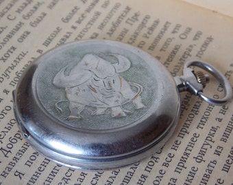 Rare Soviet pocket watch POBEDA. Vintage mechanical pocket watch USSR. Bull.