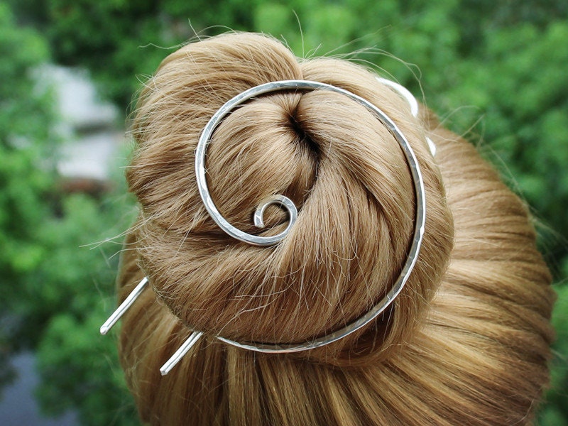 Silver Bun Holder Spiral Hair Bun Cage Hair Fork Silver Hair