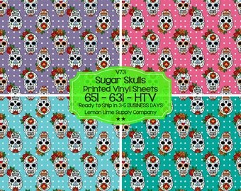 Sugar Skull Printed Vinyl/Printed Heat Transfer Vinyl/Patterned Vinyl/Printed 651 Vinyl/Printed 631 Vinyl/Printed Outdoor Vinyl/Printed HTV