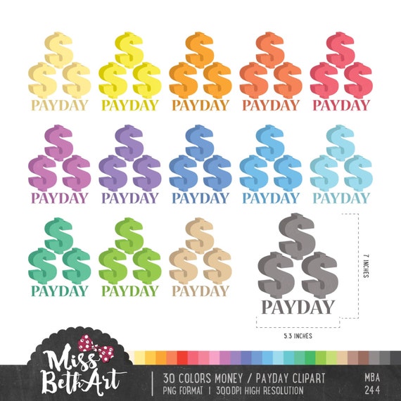 30 Colors Payday / Money Clipart Instant Download