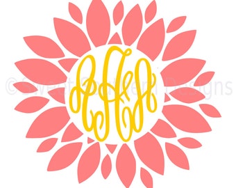 Dahlia monogram flower SVG instant download design for cricut or silhouette