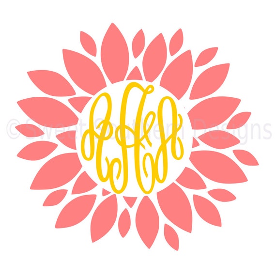 Dahlia monogram flower SVG DXF PDF instant download design ...