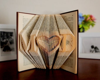Origami Book Anniversary Gift, First Anniversary Gift, 1st Anniversary Gift, Paper Gift For Him, Folded Book Sculpture Initials, Custom Art