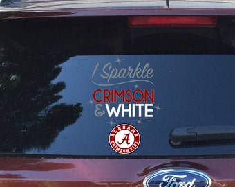 Univeristy Of Alabama-I Sparkle Crimson & White-Roll Tide-Iron On-Vinyl Car Decal-Elephant-Crimson Tide-Coffee Mug-Canvas-Decor-College-