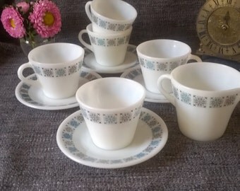 Pyrex Tea Set, Coffee Set, Vintage JAJ Pyrex, Chelsea Design, 1960s Pyrex, Cups, Saucers and Milk Jug
