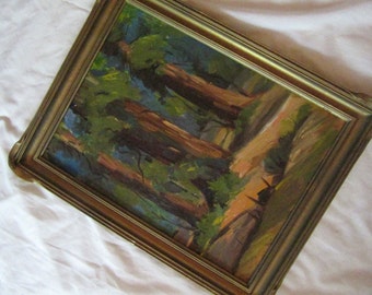 California Impressionism oil PAINTING trees vintage hand painted original c1970s art home decor beautiful older Frame