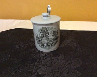 Country England Vintage Sugar Bowl With Lid And Silver Plate Spoon