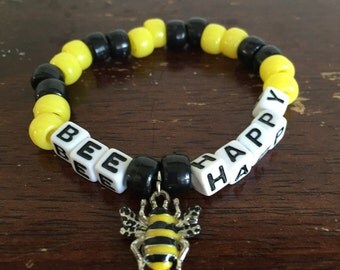 BEE HAPPY // Festival Rave Kandi Bracelet // with Bee Charm