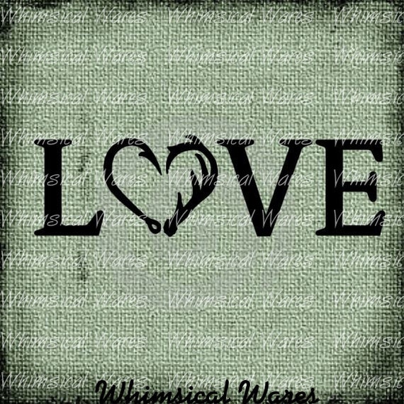 Download LOVE with fish hook and antler heart digital download .studio3