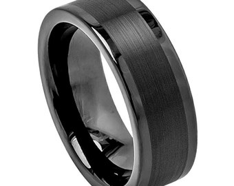 mens tungsten carbide pipe cut brushed center high polish flat edge 8mm wedding band promise - Tungsten Carbide Wedding Rings mens tungsten carbide pipe cut brushed center high polish flat edge 8mm wedding band promise - Tungsten Carbide Wedding Rings