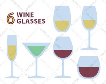 6 Pack of Wine Glass SVG files. Scrapbooking and Cricut Clip Art. Digital Download