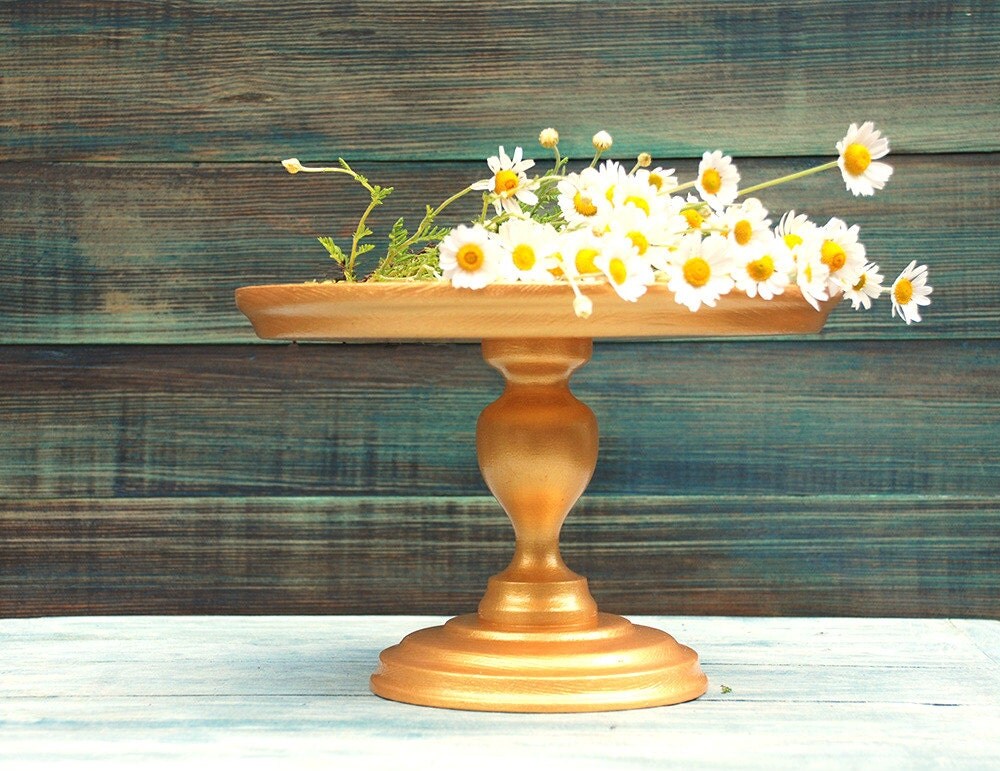 Custom Gold wedding cake stand Wooden cake stand Gold cake