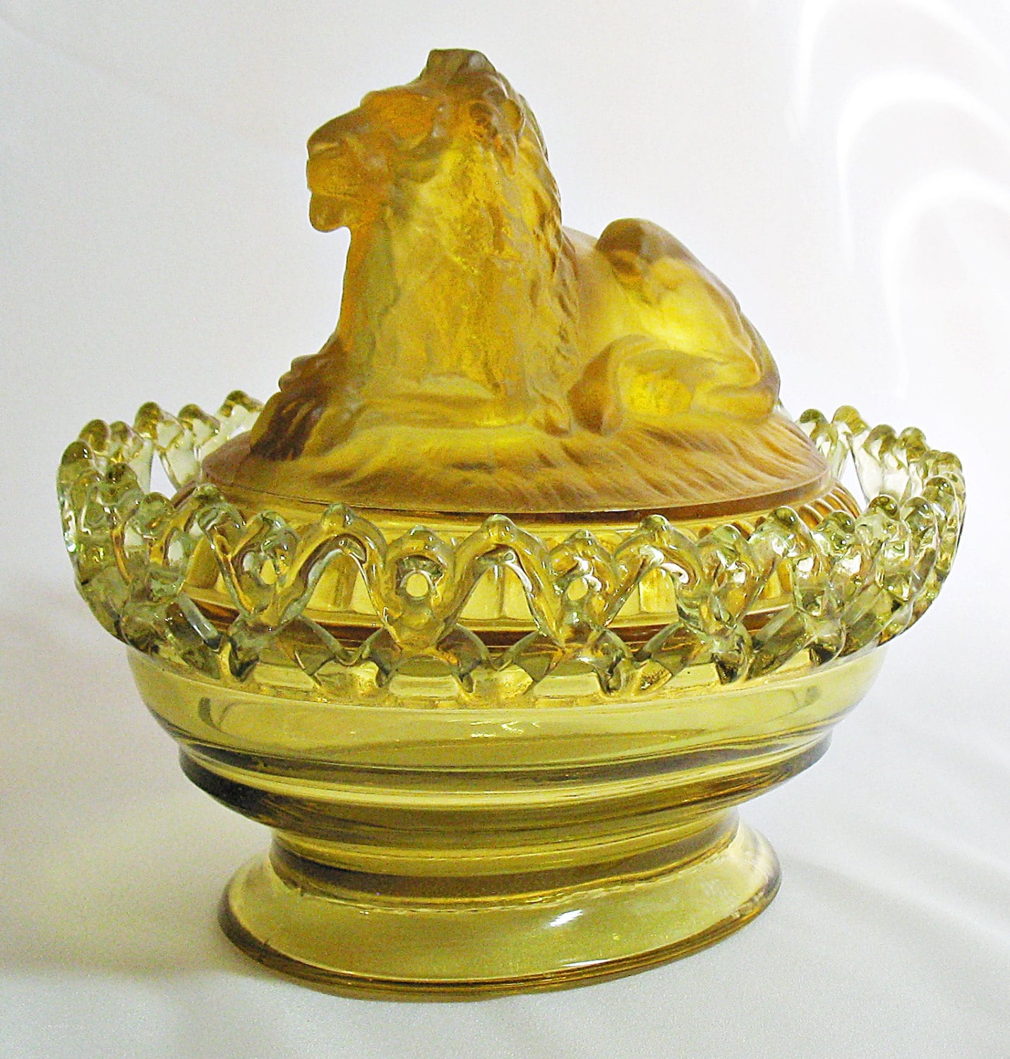 Vintage Imperial Glass Amber Lion Candy Dish