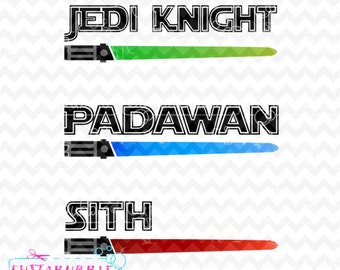 Star Wars light Sabers with Jedi Knight, Padawan & Sith - SVG cut file + PNG + DXF for Silhouette cameo, Cricut etc.